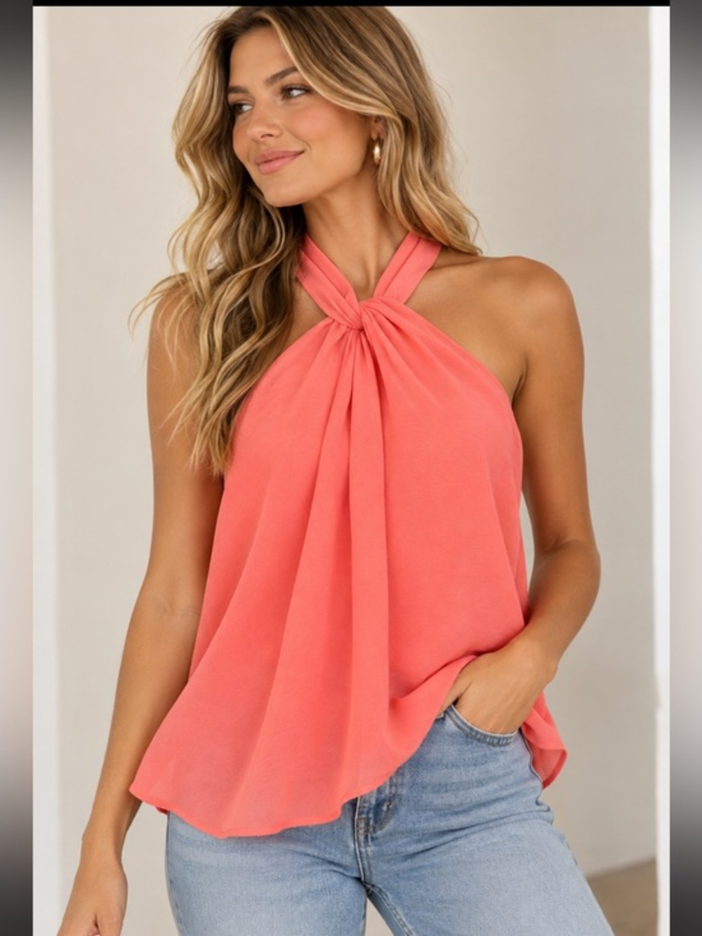 Naked Zebra Coral Halter Neck Blouse Top Size Small NWT